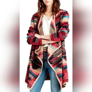 Lucky Brand Aztec Vibrant Striped Cotton Blend Drape Hi-Lo Cardigan 3X